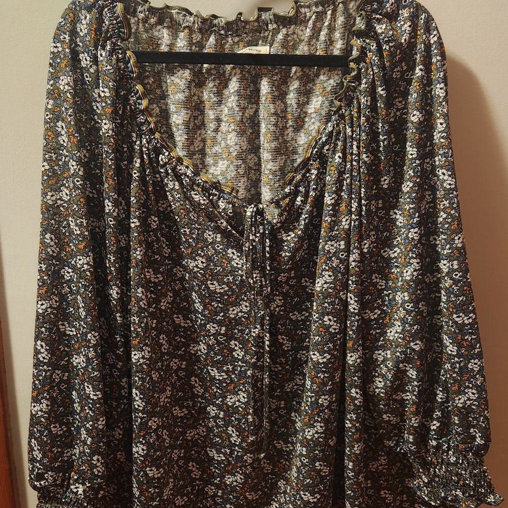 Max Studio Green Floral Peasant Blouse 3X